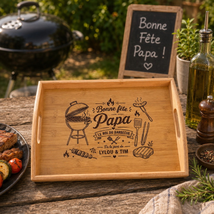 Plateau de Service Personnalisé Le Roi du Barbecue | Cadeau Fête des Pères