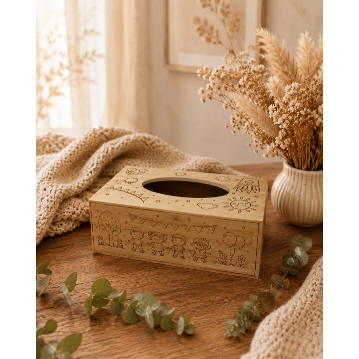 Boîte à mouchoirs en bambou gravée dans une décoration naturelle